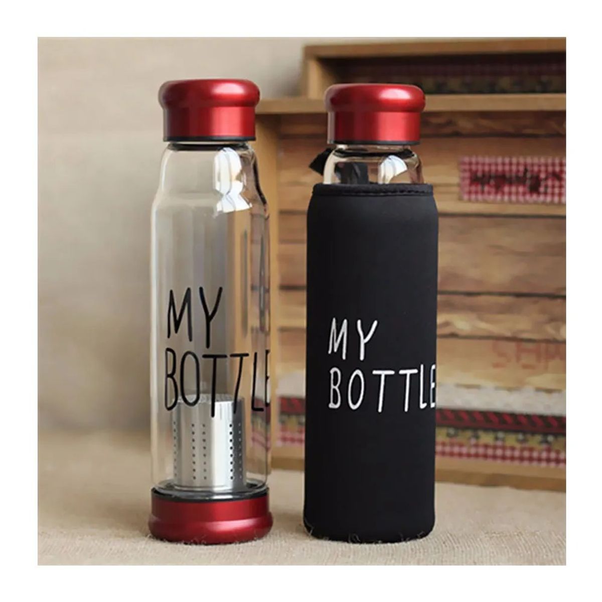 GENERICO - Botella Infusor De Vidrio Infusor De Te Con Funda 550ml Rojo