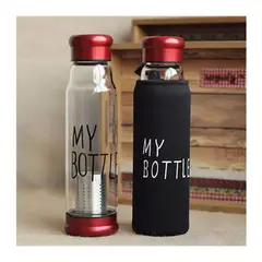 GENERICO - Botella Infusor De Vidrio Infusor De Te Con Funda 550ml Rojo