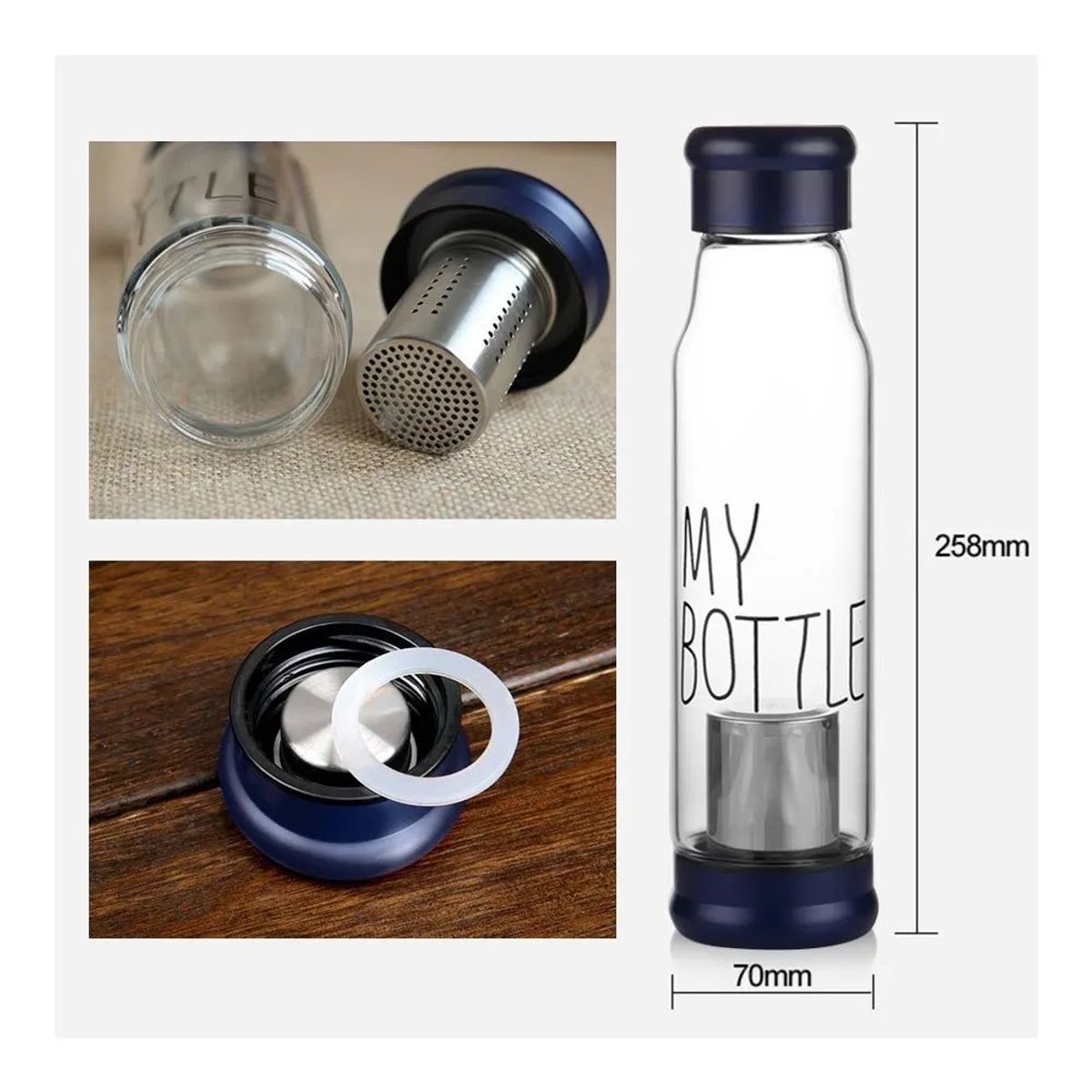 GENERICO - Botella Infusor De Vidrio Infusor De Te Con Funda 550ml Gris