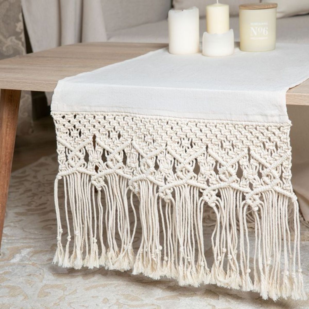 DEKOHOME - Camino de mesa bordes macramé 230x40cm