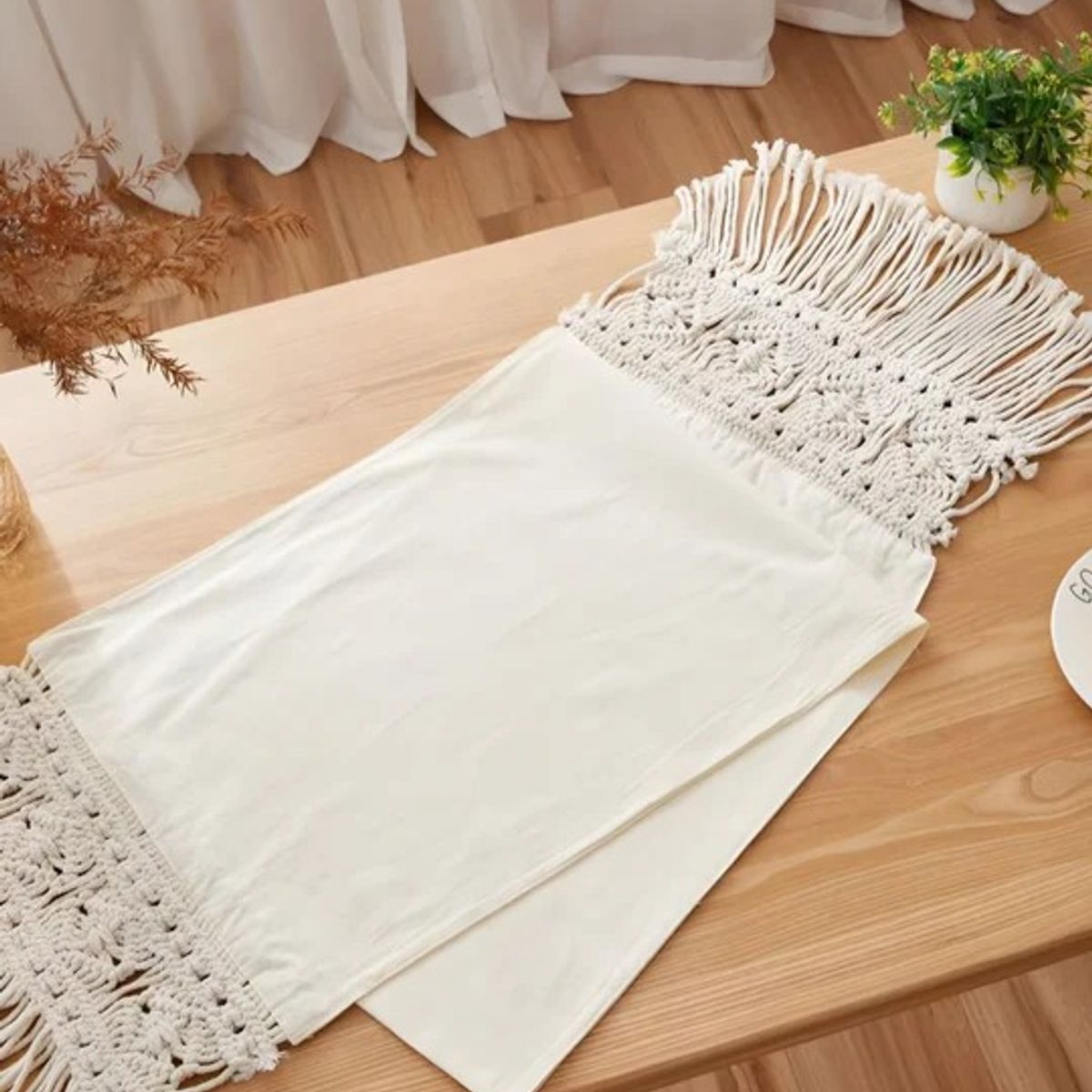 DEKOHOME - Camino de mesa bordes macramé 230x40cm