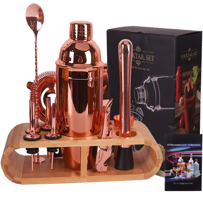 TOLVA - Set cobre 11 piezas, incluye coctelera y rack de madera