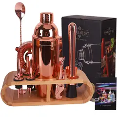 TOLVA - Set cobre 11 piezas, incluye coctelera y rack de madera