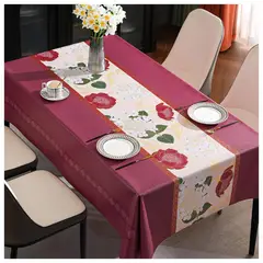 COMPRAPO - Mantel Antimanchas Flores Burdeo 140 X 220 Cm Rectangular