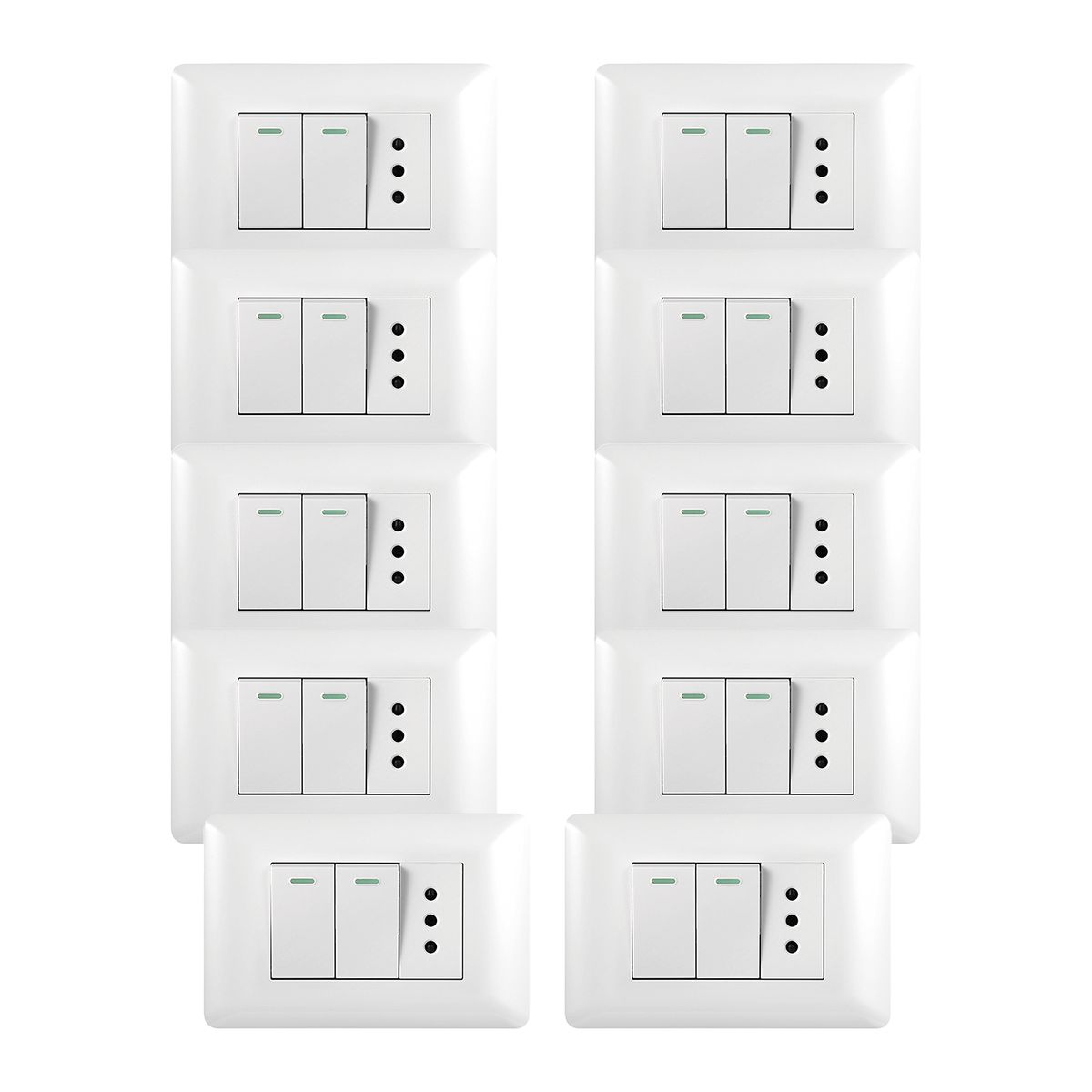 WANT - 10 Tomacorriente Simple 10A 250V + Interruptor Doble 9/12 10A 250V