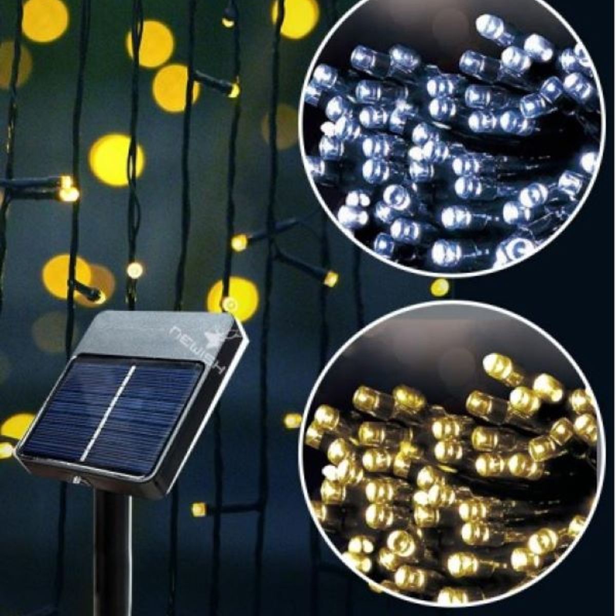 MAILYDEAS HOGAR Y MAS - Guirnalda de Luces LED Solares para Exteriores - 200 Luces, 12 Metros