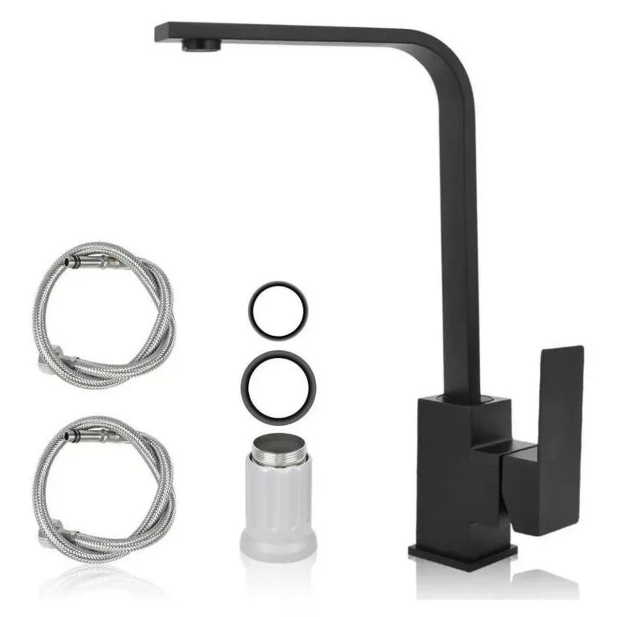 GENERICO - Llave Monomando Lavaplatos 360º Negra Mate Cuadrada Premium