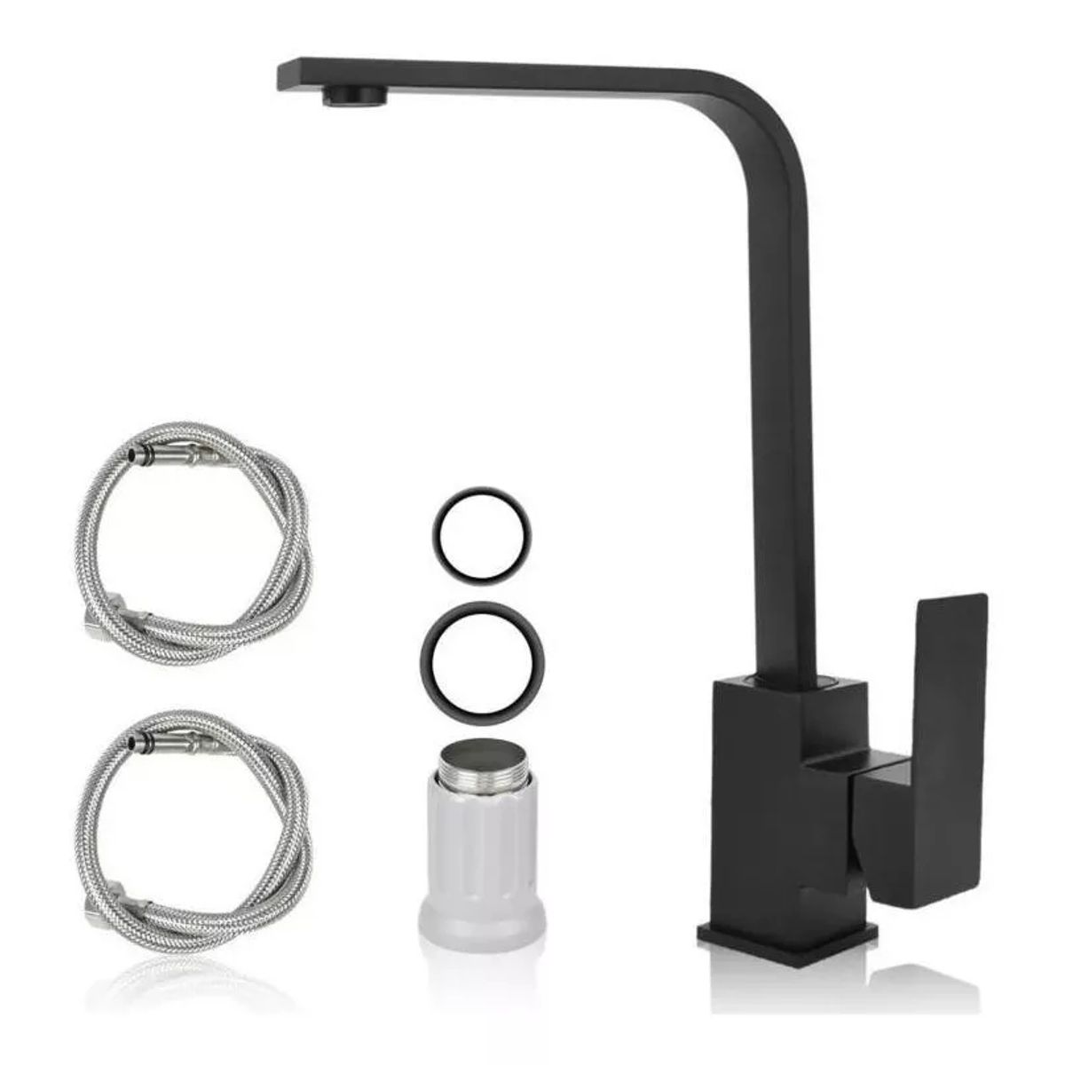 GENERICO - Llave Monomando Lavaplatos 360º Negra Mate Cuadrada Premium