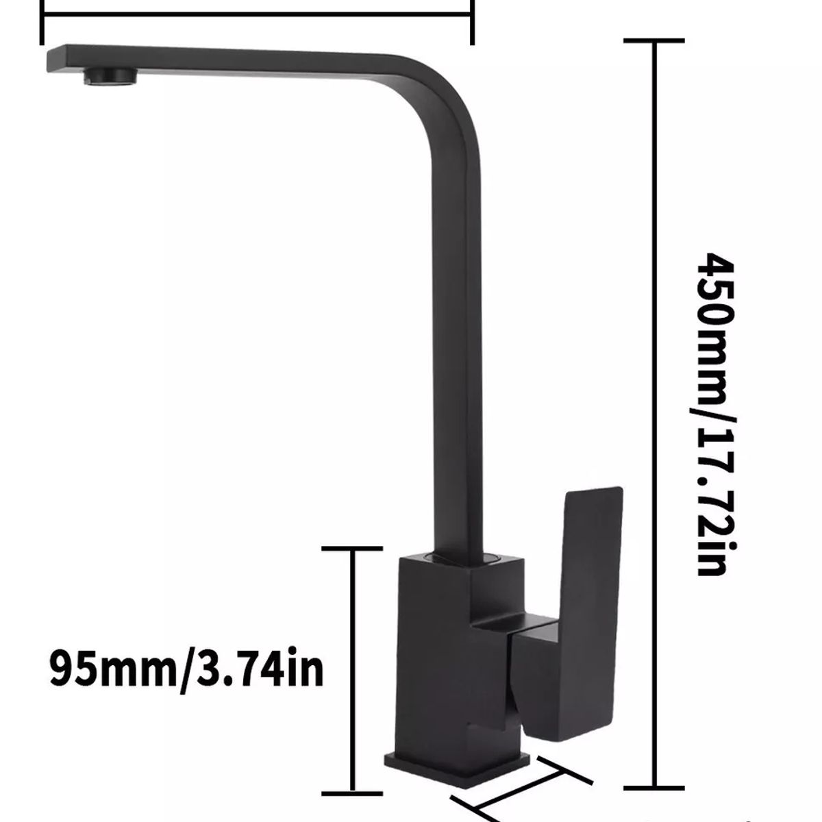 GENERICO - Llave Monomando Lavaplatos 360º Negra Mate Cuadrada Premium