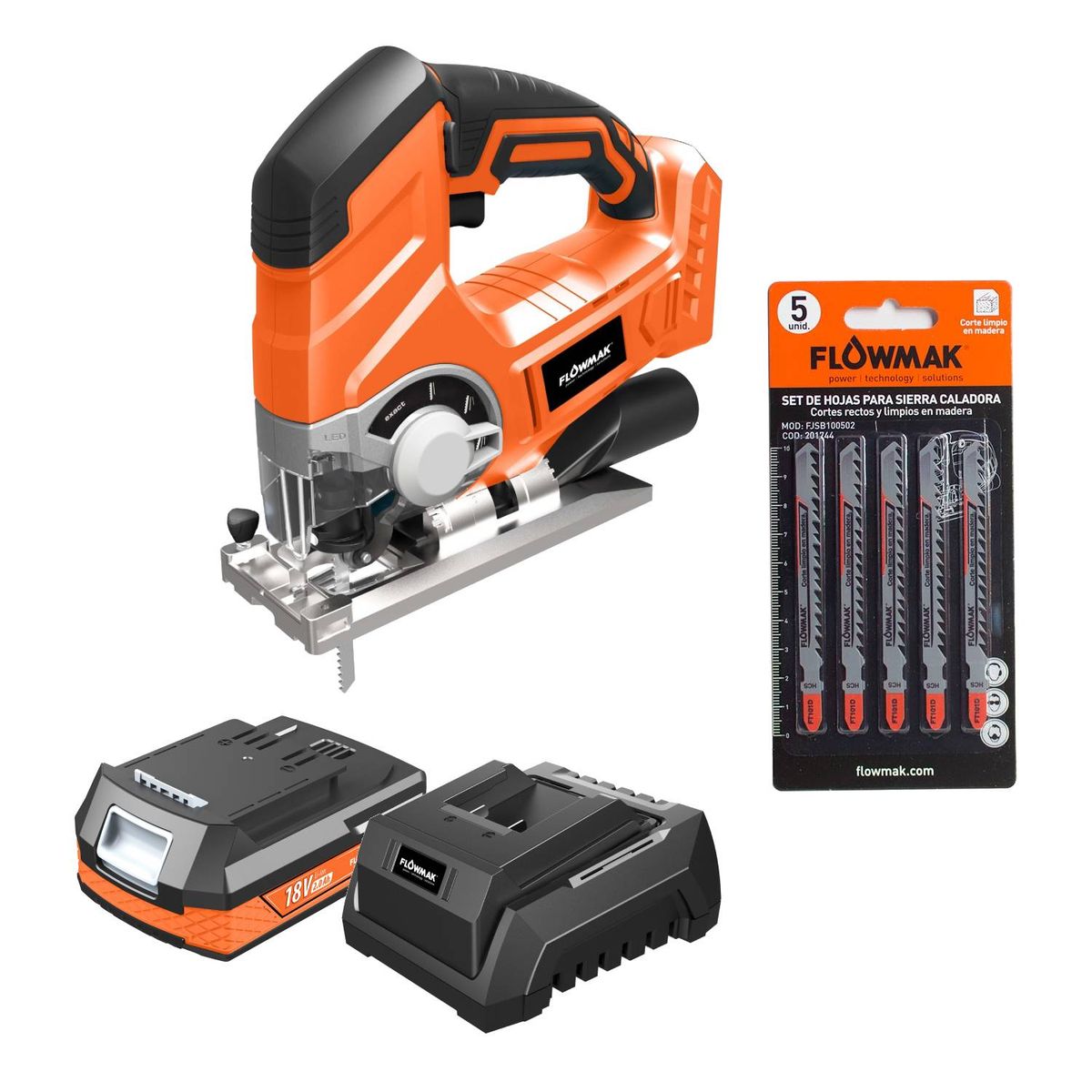 FLOWMAK - Kit Sierra Caladora y 5 Hojas Sierra Caladora Madera