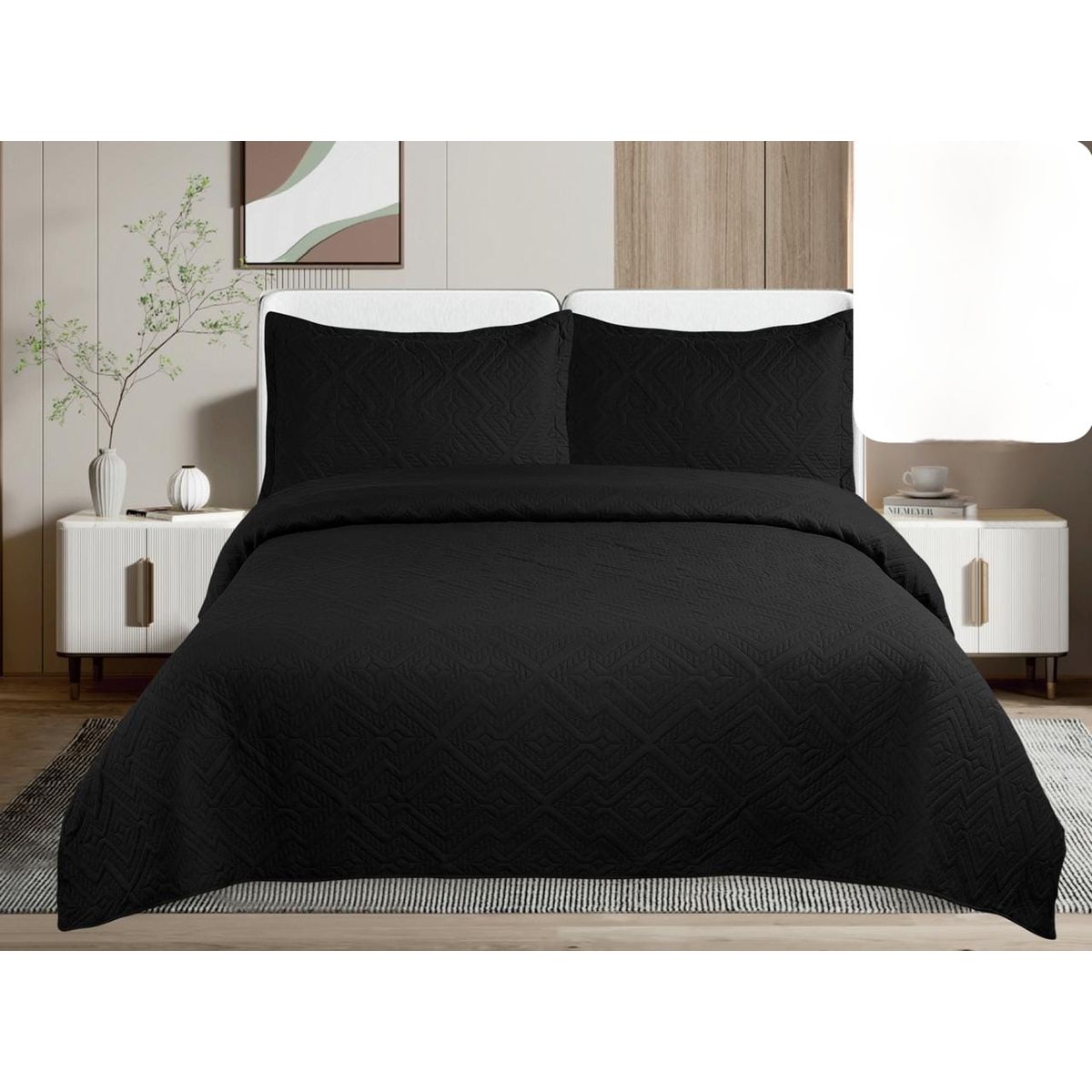 GENERICO - Quilt de Verano 2 plazas. Color Negro KD05
