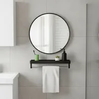 Espejo de Pared Redondo 50cm Marco Metal Negro con Repisa