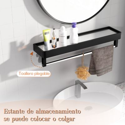 Imagen 2 del producto Espejo de Pared Redondo 50cm Marco Metal Negro con Repisa