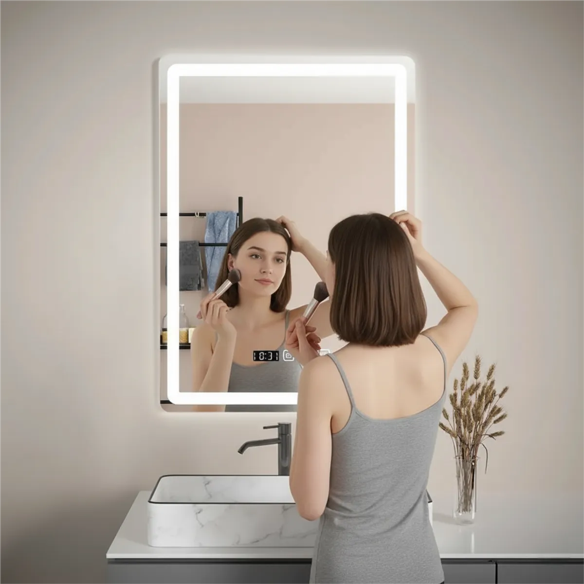 HALMAN - Espejo LED Redondo Antivaho Touch 3 Tonos 50 x 70cm