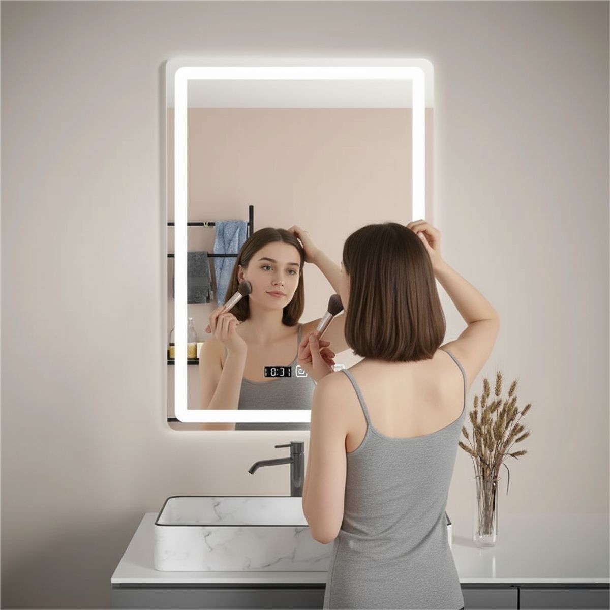 HALMAN - Espejo LED Redondo Antivaho Touch 3 Tonos 50 x 70cm