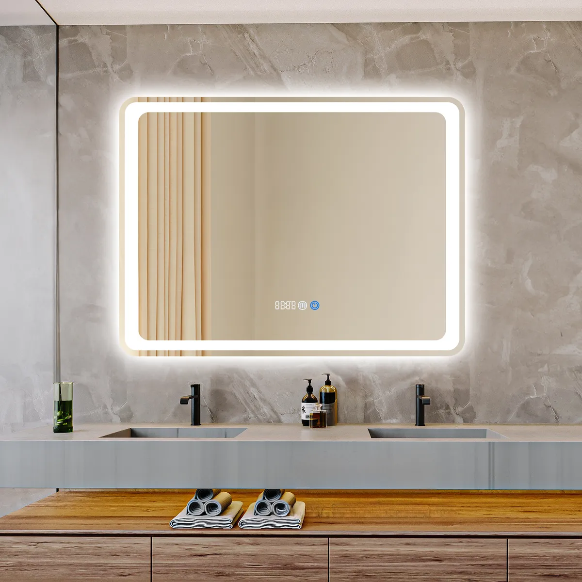 HALMAN - Espejo de Baño LED con Antivaho y Luz de 3 Colores