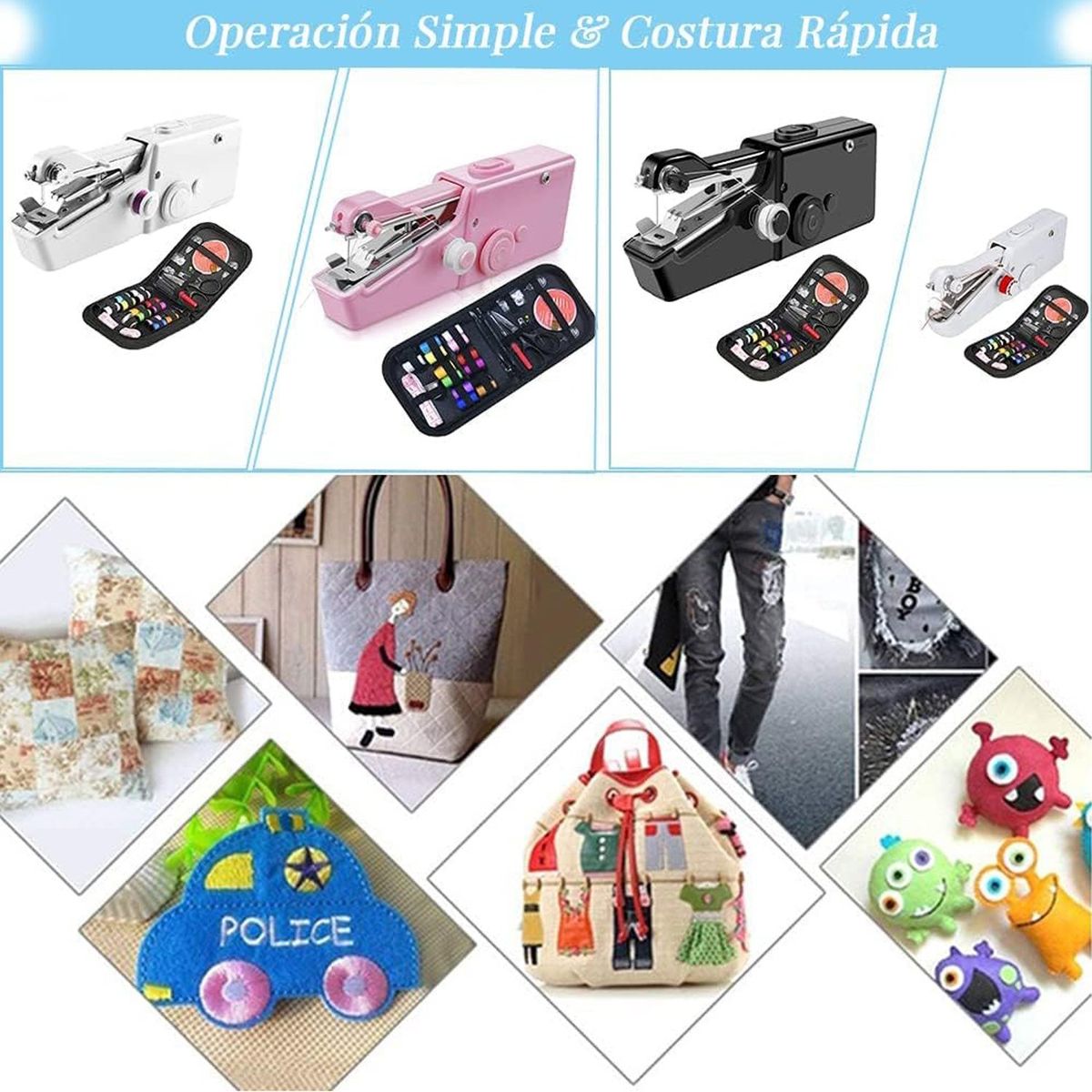 PAGANOOM - Máquina de Coser Portátil de Mano Con Kit de Costura-Rosa