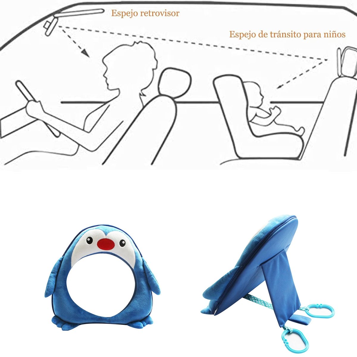 COREJOY - Espejo Retrovisor Auto para Niños Bebés - Pingüino