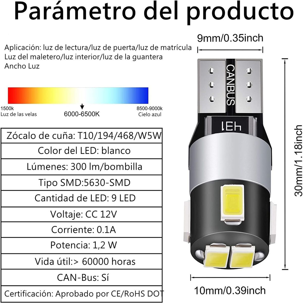 COREJOY - 4 Ampolletas Led Luces auto T10 Cola De Pescado 12V
