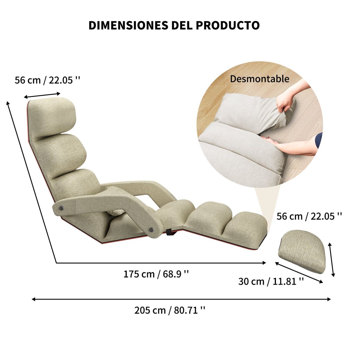 HALMAN - Silla Comoda Apoyabrazos Sofá Plegable Beige
