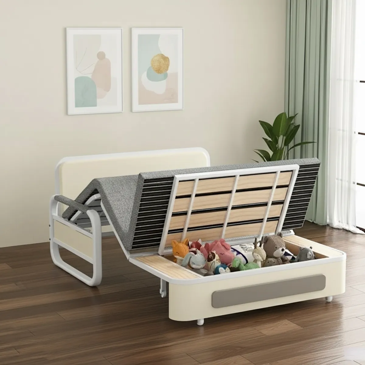 HALMAN - Sofá Cama Plegable con Almacenamiento Respaldo Ajustable