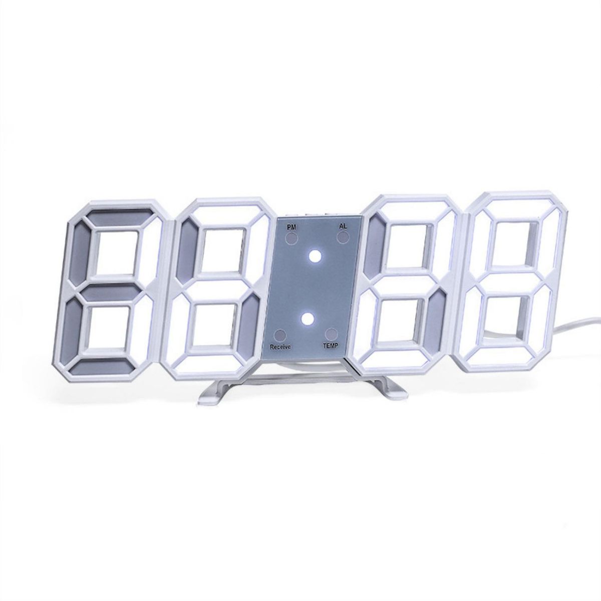 PAGANOOM - Alarma Digital LED 3D Reloj de Pared Luz Blanca-Blanco