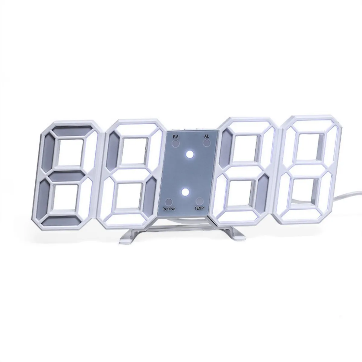 PAGANOOM - Alarma Digital LED 3D Reloj de Pared Luz Blanca-Blanco
