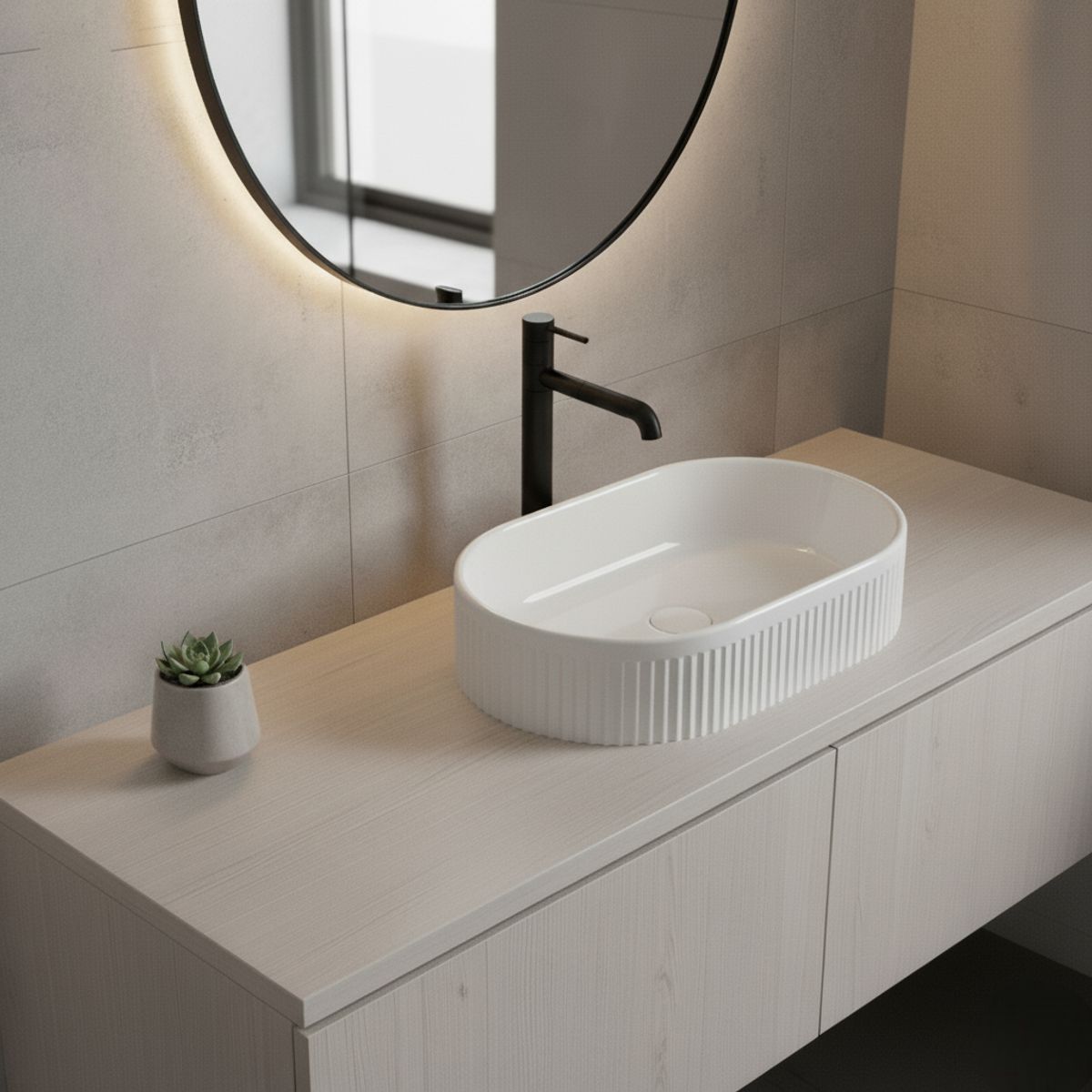 HALMAN - Lavamanos Sobreponer Elipses CeráMica  50x31cm + Desagüe