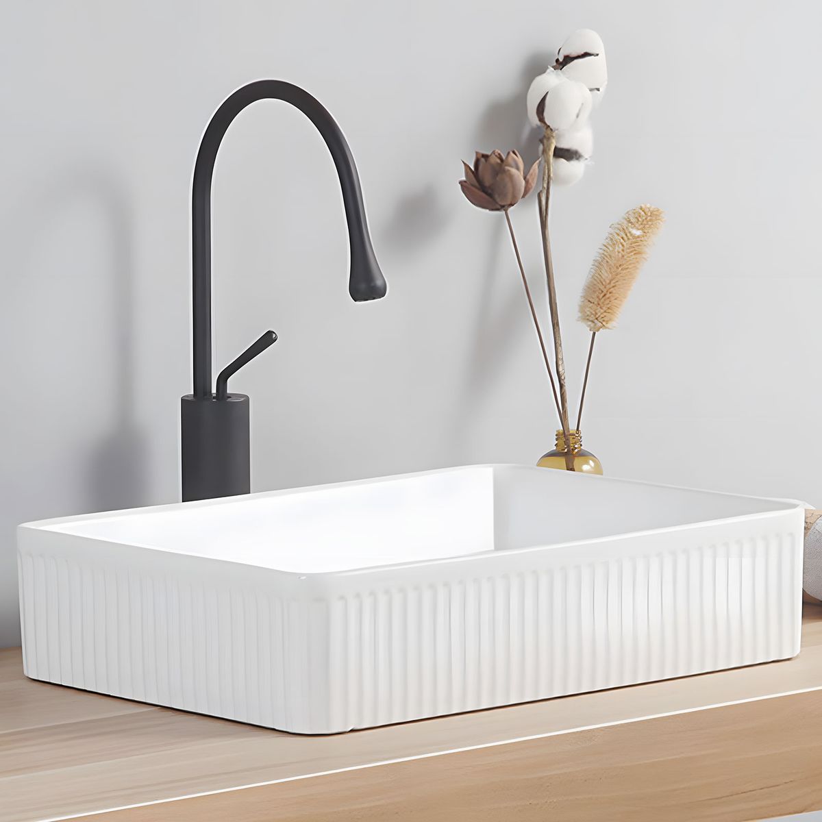 HALMAN - Lavamanos Sobreponer Rectangular Cerámica 50x36cm-Desagüe Blanco