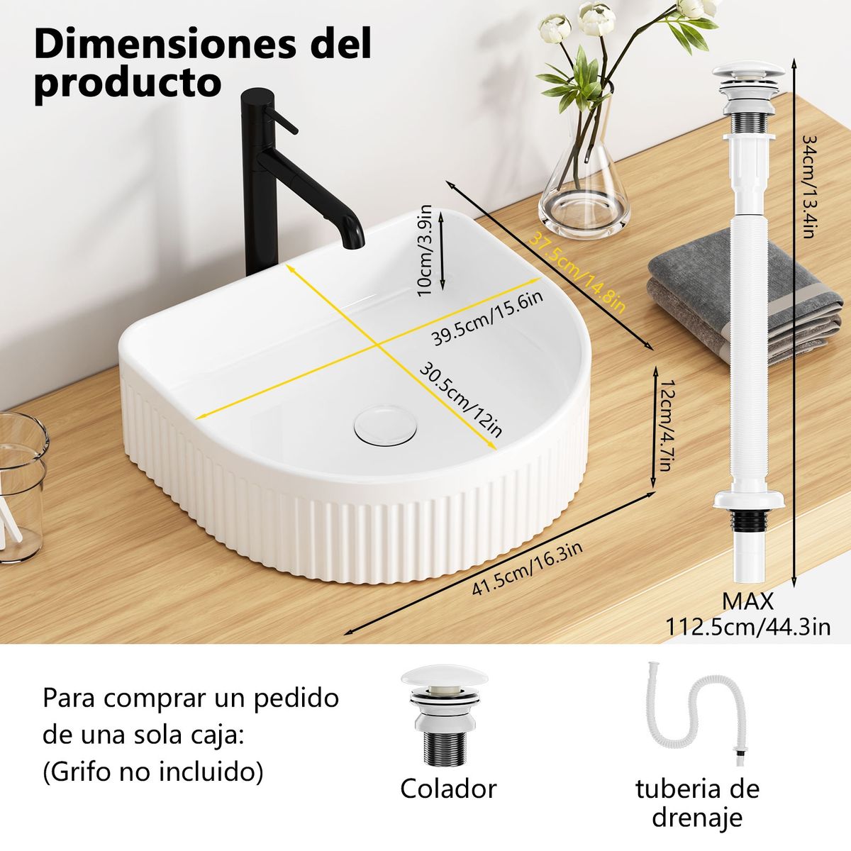HALMAN - Lavamanos Sobreponer Arco CeráMica 41x37cm  Desagüe