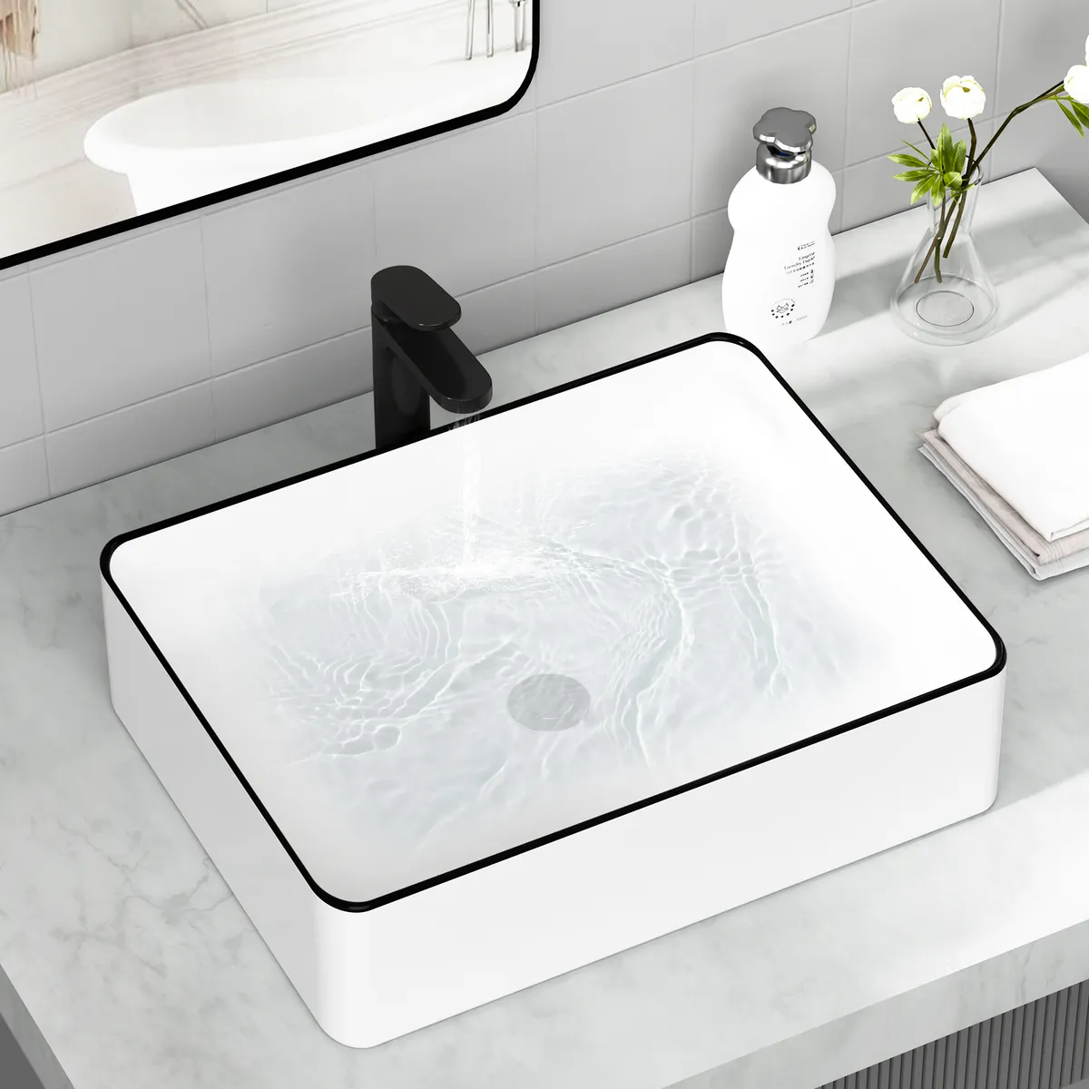 HALMAN - Lavamanos Sobreponer RectáNgulos CeráMica 48x37cm  Desagüe