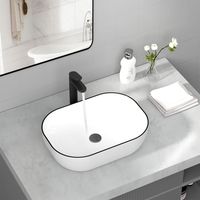 Lavamanos Sobreponer Ovalado Blanco Borde Negro 46cm