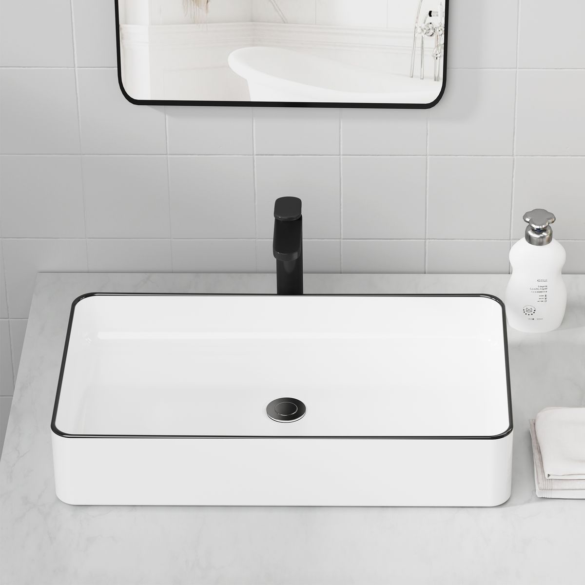 HALMAN - Lavamanos Rectangular Sobre Cubierta 60cm-Desagüe Click