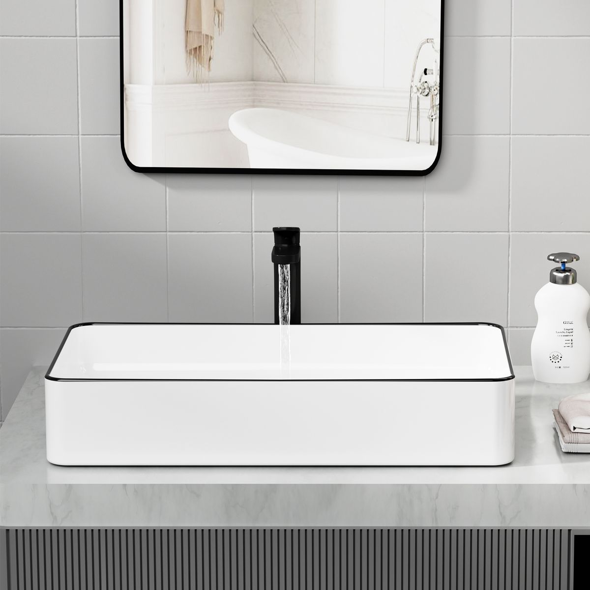 HALMAN - Lavamanos Rectangular Sobre Cubierta 60cm-Desagüe Click