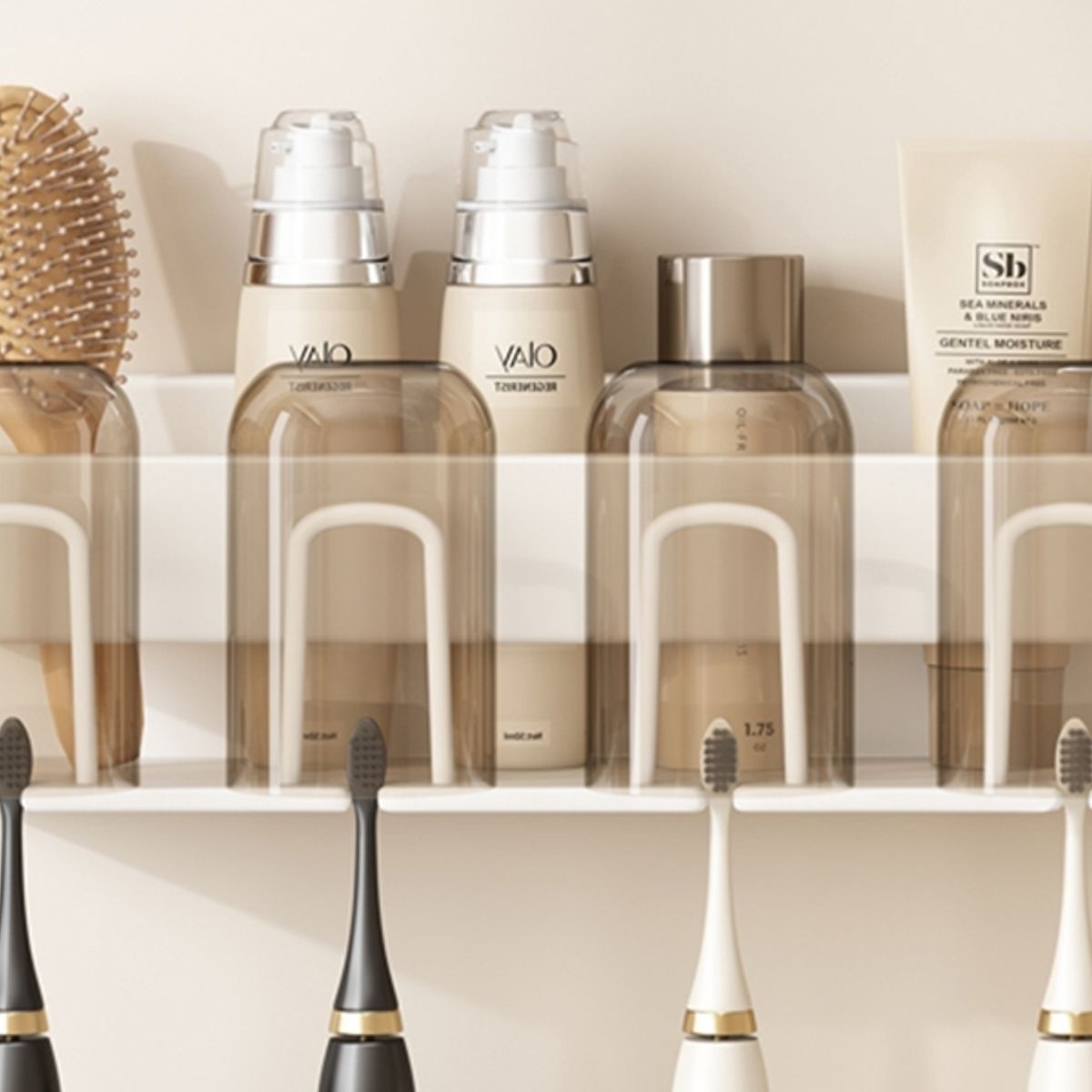 HALMAN - Blanco Porta Cepillos Dentales De Pared Para Baño Sin Perforación