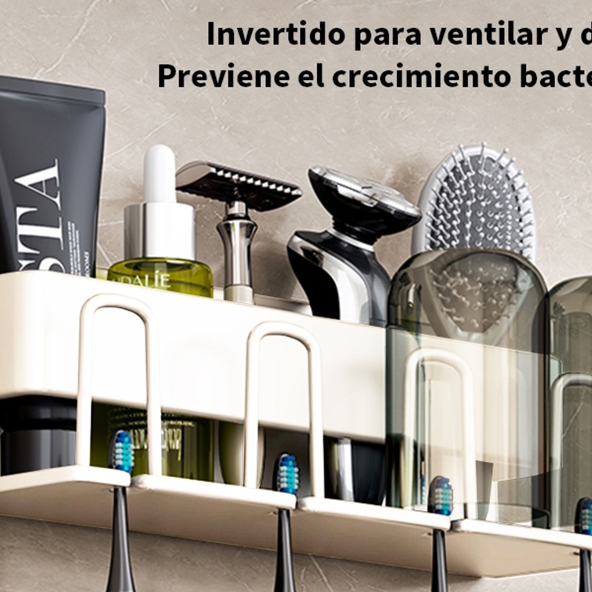 HALMAN - Blanco Porta Cepillos Dentales De Pared Para Baño Sin Perforación