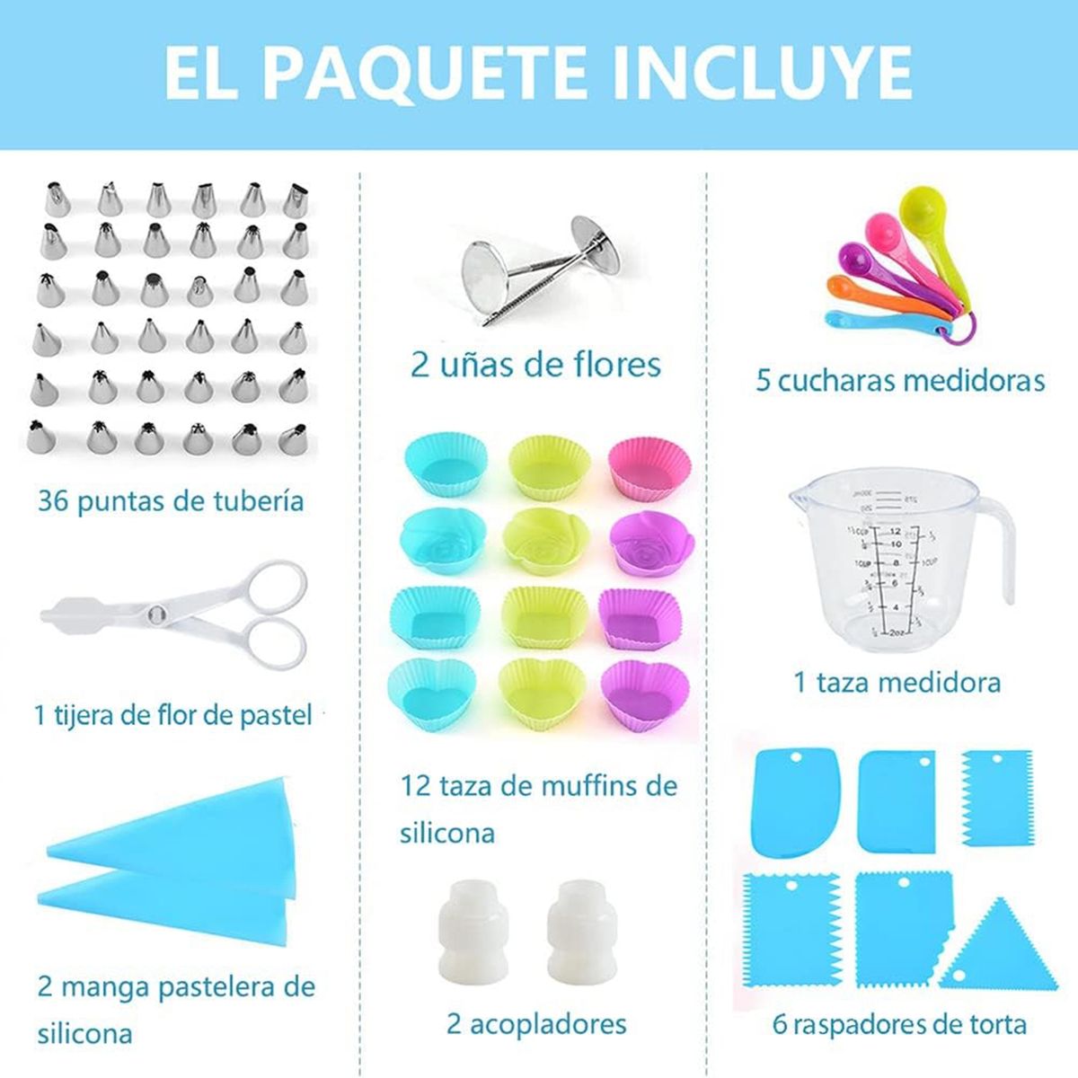 COREJOY - Set De Decoración De Tortas Y Reposteria 63 Piezas