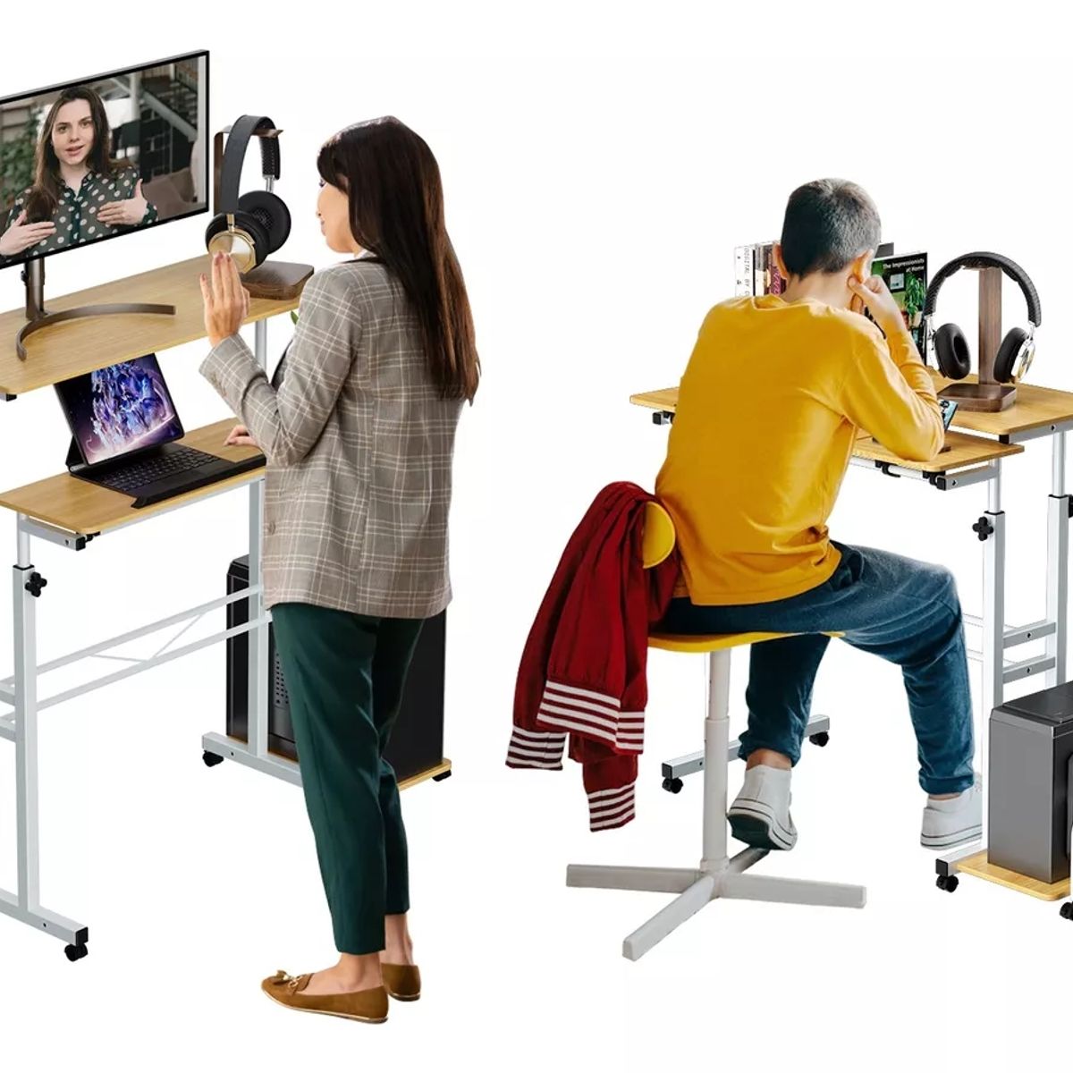 HALMAN - Roble silvestre Escritorio Mesa Elevable Para Oficina En Casa 80x58cm