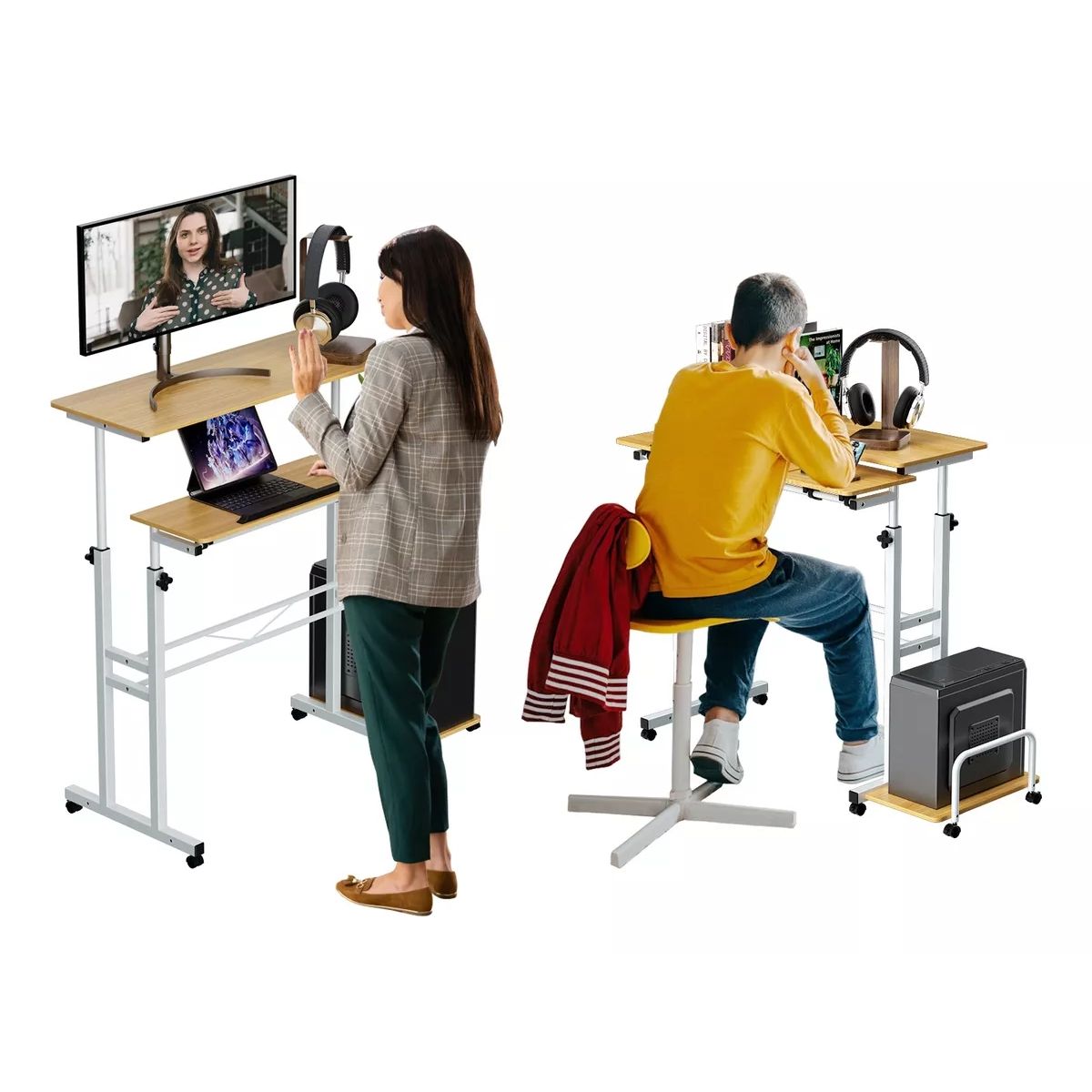 HALMAN - Roble silvestre Escritorio Mesa Elevable Para Oficina En Casa 80x58cm