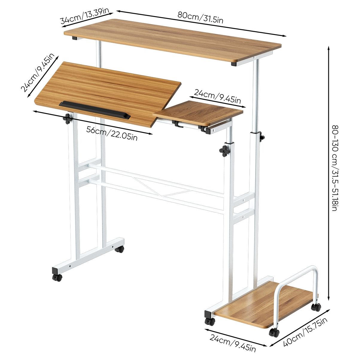 HALMAN - Roble silvestre Escritorio Mesa Elevable Para Oficina En Casa 80x58cm
