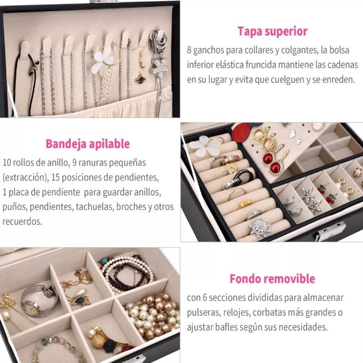 GENERICO - Maletin Joyero Organizador De Joyas negro