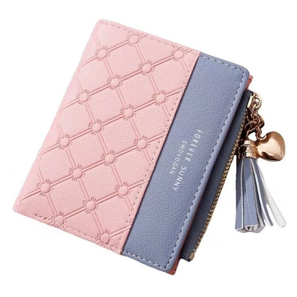 BJ HOGAR - Billetera Tarjetero Monedero Elegante De Mujer Eco Cuero Rosagris