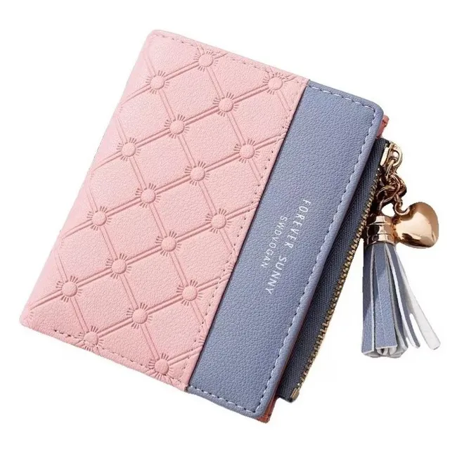 BJ HOGAR - Billetera Tarjetero Monedero Elegante De Mujer Eco Cuero Rosagris