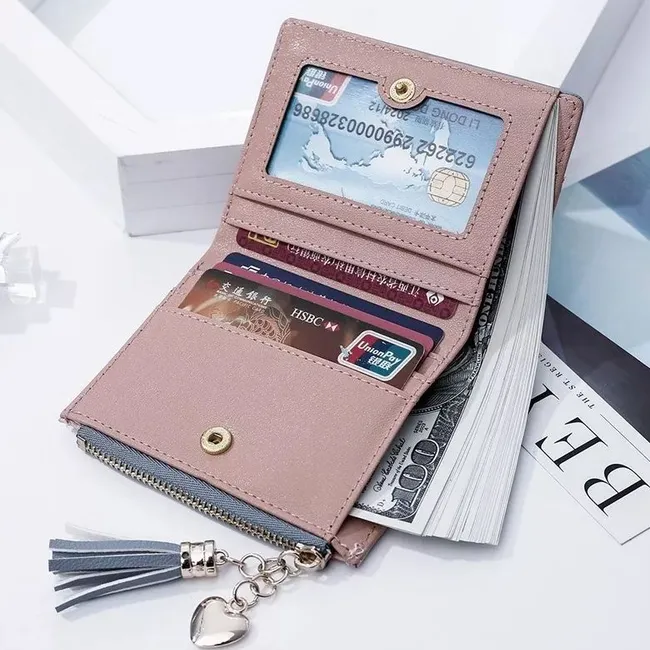 BJ HOGAR - Billetera Tarjetero Monedero Elegante De Mujer Eco Cuero Rosagris