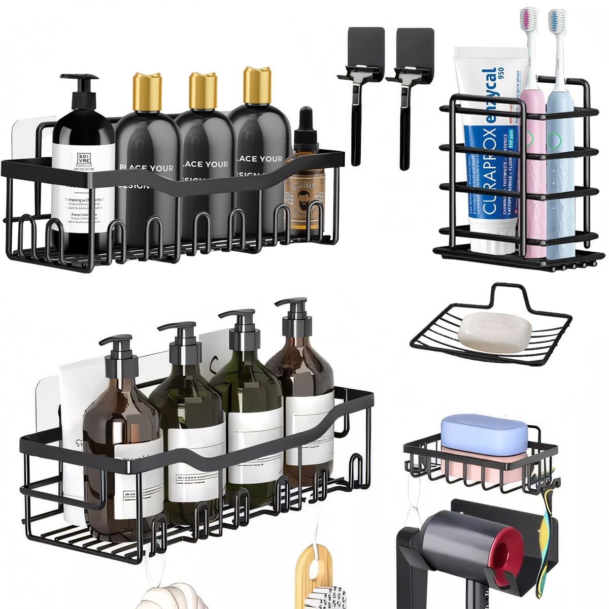 EVERSO - Esquinero Organizador Ducha Baño Jabonera Estanteria 8 Piezas
