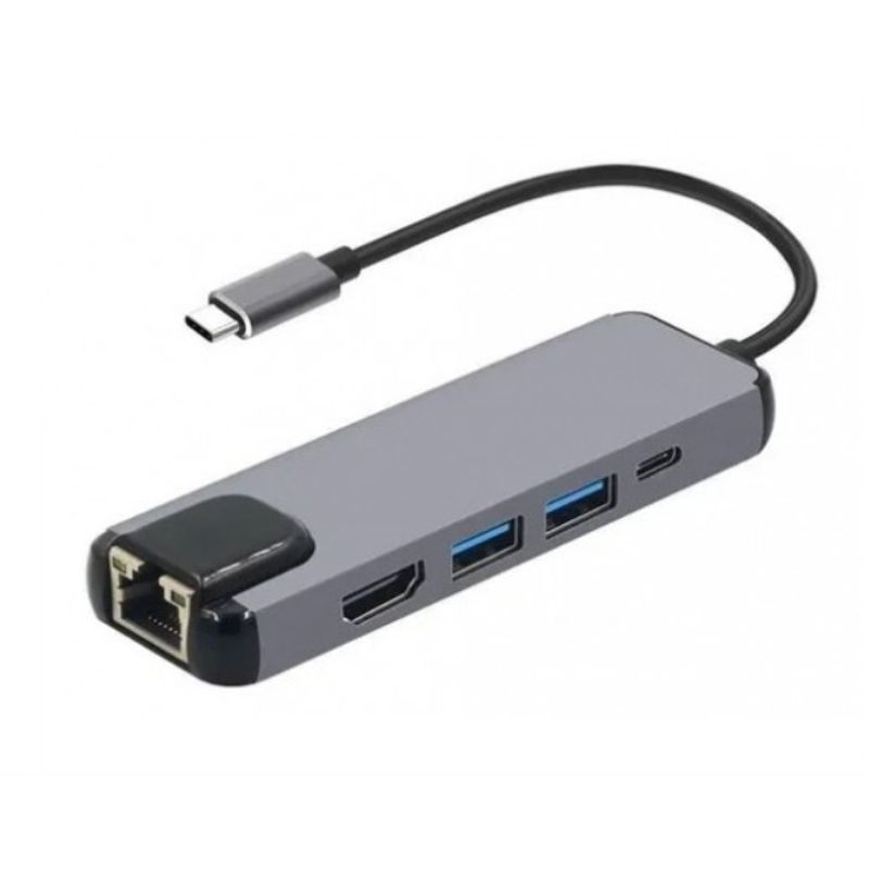 GENERICO - Adaptador Hub usb tipo C 5 en 1 usb - Hdmi - Giga Lan Rj45