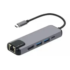 GENERICO - Adaptador Hub usb tipo C 5 en 1 usb - Hdmi - Giga Lan Rj45