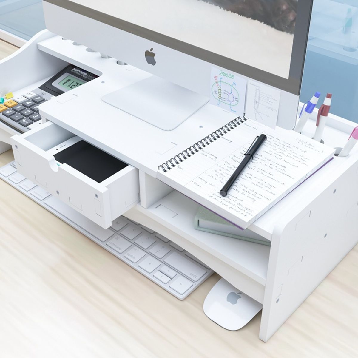 CRUSEC - Soporte De Computadora 2 Niveles con Cajón Organizador