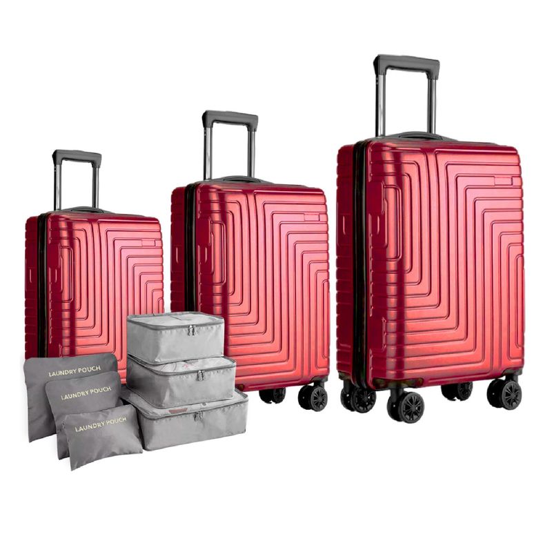 LUMAX - Maletas De Viaje Set De 3 Color Rojo Con Organizadores