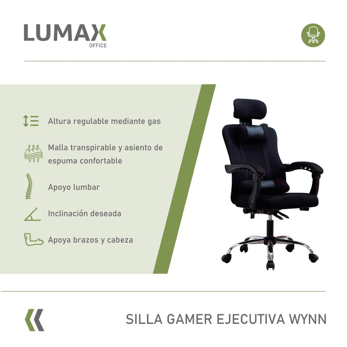LUMAX - Silla Ejecutiva Oficina Wynn Negra